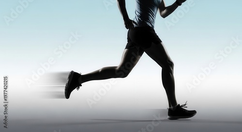 Silhouette of a person running with motion blur against a light background, emphasizing speed and athletic movement.