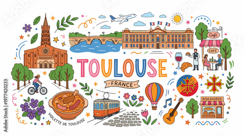 Toulouse France Doodle Art: Landmarks, Culture & Food