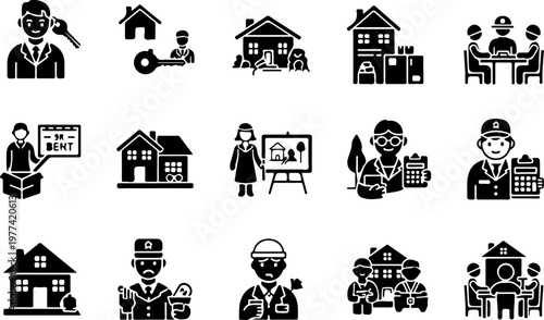 Real Estate and Property Management Solid Icon Set