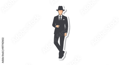 Businessman in black suit and hat standing confidently