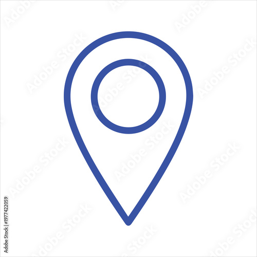 Location pin icon displays a blue linear graphic marker used for navigation and mapping services.