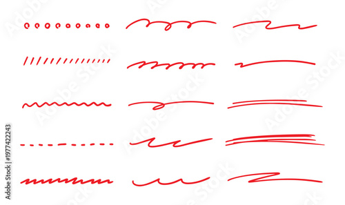 シンプルな手描きライン素材セット 赤