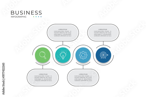 Business circle infographic template. Timeline with 4 options, steps, or processes. Business presentation. Creative design with marketing icons. Vector illustration.