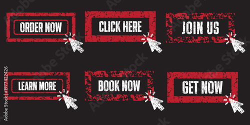 Call to action buttons order now click here join us vector illustration set.