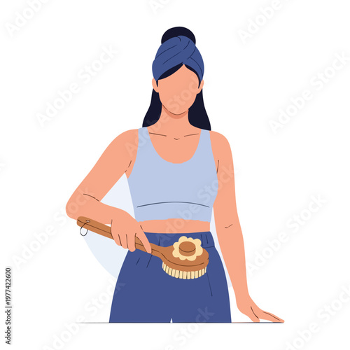Woman Performing Dry Brushing Body Care Routine.