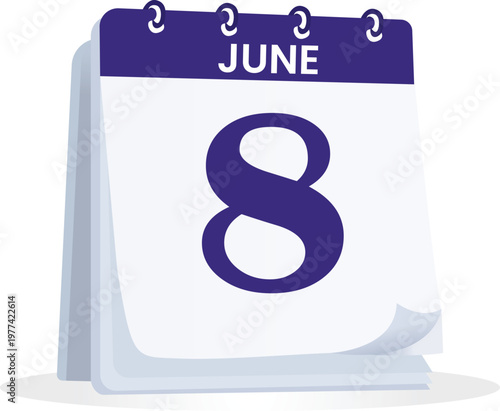 June 8 Calendar Date Icon Minimal Desk Calendar Illustration Time Planning Schedule Reminder Day Event Organizer Graphic Design Template Modern Clean Vector App UI