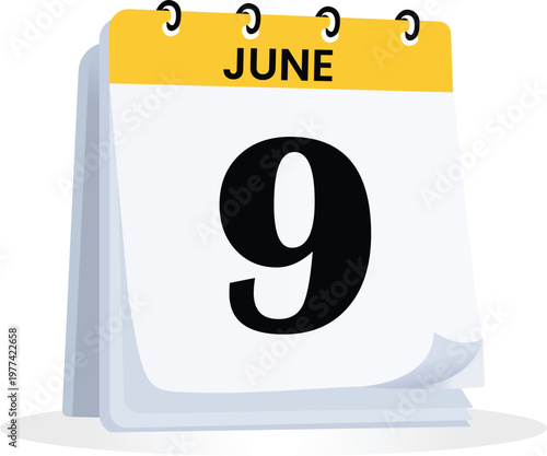 June 9 Desk Calendar Illustration, Minimal Date Icon for Business Planning, Time Management, Reminder Concept, Clean Modern Organizer Design