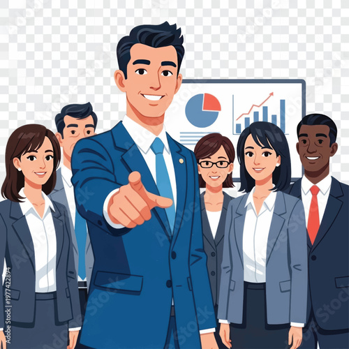 Dynamic business team introduces collaborative leadership in a diverse corporate presentation.