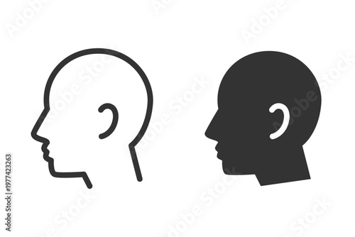 シンプルな人の顔アイコン（横向き）線画・シルエット２種