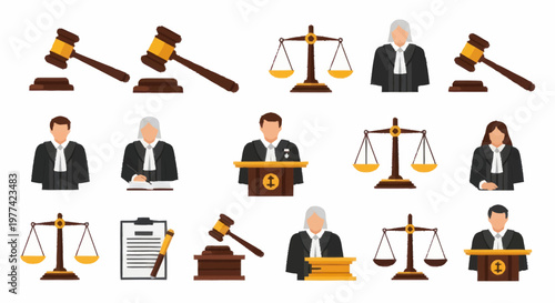 Legal Icons Representing Justice and Law.