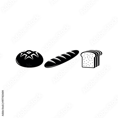 Bakery Bread Loaf Baguette and Toast Silhouette Vector Icon Set