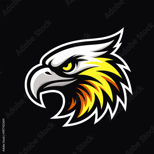 Angry Eagle Head Esports Mascot Logo with Aggressive Yellow and White Feathers