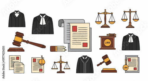 Legal Justice Symbols and Objects Collection.