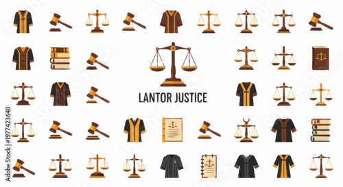 Collection of Legal Symbols and Items for Justice and Law.