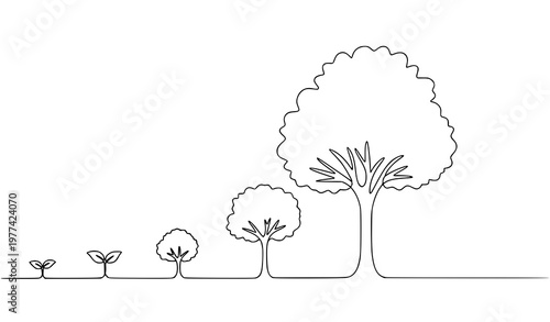Vertical continuous line tree growth diagram vector illustration eco nature step-by-step editable outline