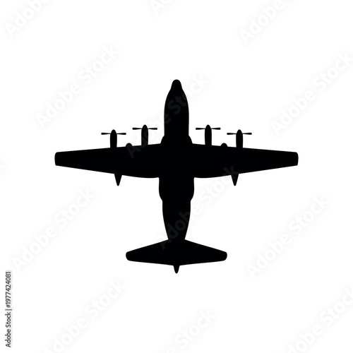 C130 us silhouette vector flat design isolated on white background.
