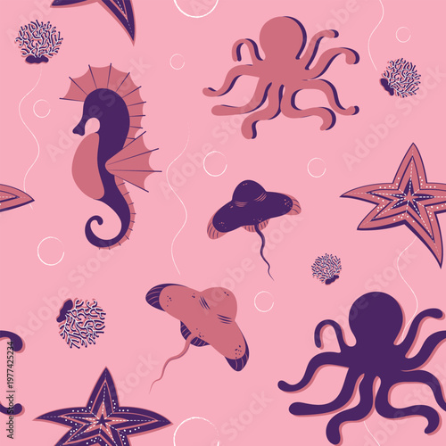 nautical pattern, with images of sea creatures