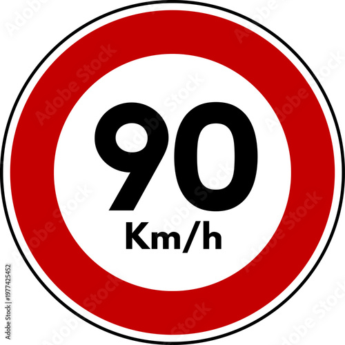 Maximum Speed Limit 90 kmh Traffic Sign Vector