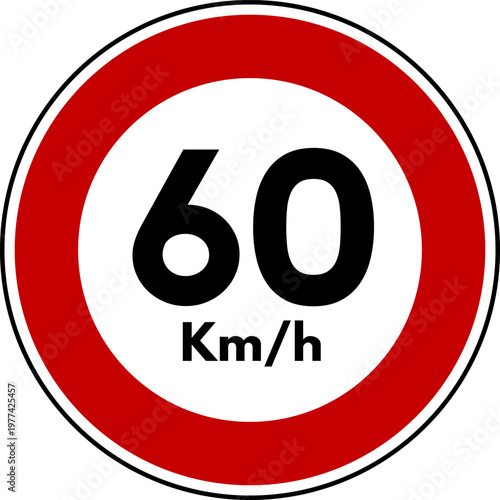 Maximum Speed Limit 60 kmh Traffic Sign Vector