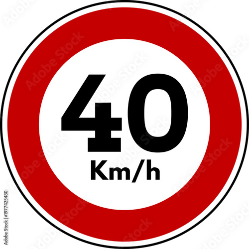 Maximum Speed Limit 40 kmh Traffic Sign Vector