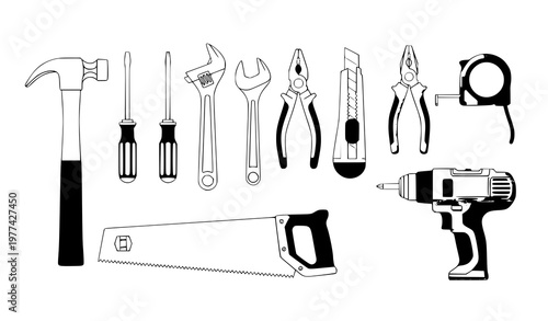 A set of various tools for construction and repair work