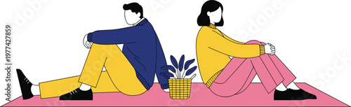 Relationship Conflict Concept Vector Illustration with Man and Woman Sitting Back to Back Showing Distance, Emotional Separation and Communication Problem