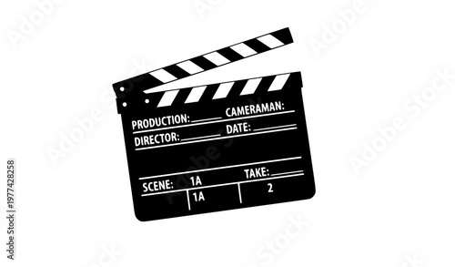 A black and white clapperboard icon for film production
