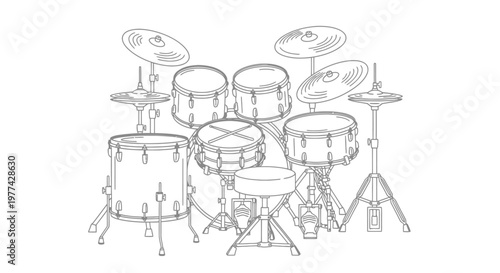 Drum set illustration complete with cymbals and drum throne