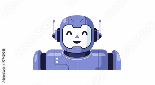 Friendly robot character with a smiling face and antennas.