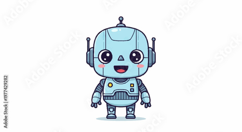Cute cartoon robot character with big eyes and a smile.
