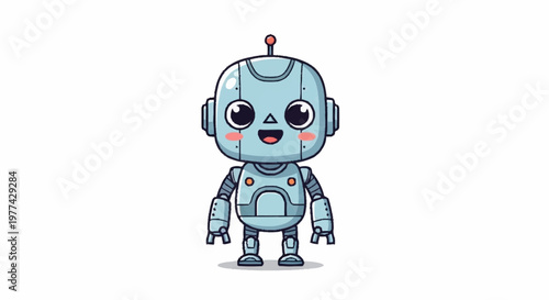 Cute cartoon robot character with big eyes and a smile.