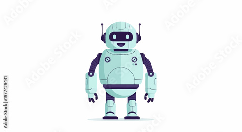 Friendly robot character with antennas and glowing eyes.