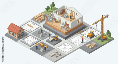 Construction project planning and development process illustration.