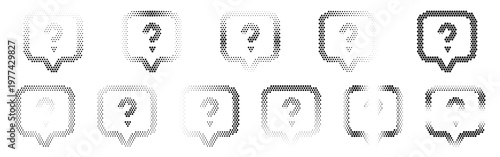 Annotation Question Halftone Icon Collection – Annotation Question Dotted Circles Halftones Geometric Dots Gradient – Dot Spray Gradient Vector Set for Modern Graphic Design
