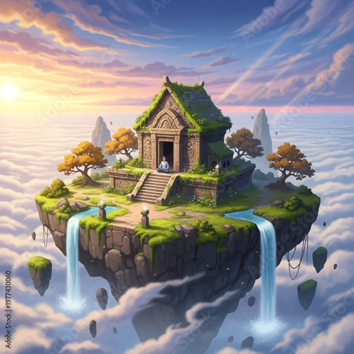 Fantasy house on floating island.