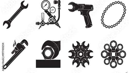 Wrench Icon Minimal Line Vector Tool Illustration