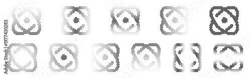 Atom Halftone Icon Collection – Atom Dotted Circles Halftones Geometric Dots Gradient – Dot Spray Gradient Vector Set – Atom Illustration Halftone Gradient