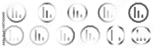Bar Chart Circle Halftone Icon Collection – Bar Chart Circle Dotted Circles Halftones Geometric Dots Gradient – Dot Spray Gradient Vector Set for Modern Graphic Design