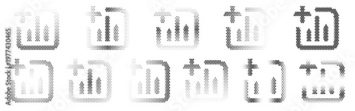 Bar Chart Square Plus Halftone Icon Collection – Bar Chart Square Plus Dotted Circles Halftones Geometric Dots Gradient – Dot Spray Gradient Vector Set