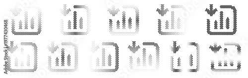 Bar Chart Square Down Halftone Icon Collection – Bar Chart Square Down Dotted Circles Halftones Geometric Dots Gradient – Dot Spray Gradient Vector Set