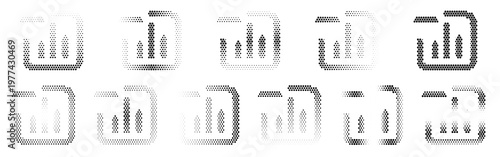 Bar Chart Square Minus Halftone Icon Collection – Bar Chart Square Minus Dotted Circles Halftones Geometric Dots Gradient – Dot Spray Gradient Vector Set