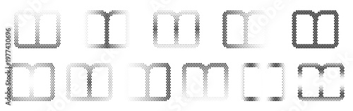 Book Open Halftone Icon Collection – Book Open Dotted Circles Halftones Geometric Dots Gradient – Dot Spray Gradient Vector Set – Book Open Illustration Halftone Gradient