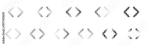 Chevron Selector Horizontal Halftone Icon Collection – Chevron Selector Horizontal Dotted Circles Halftones Geometric Dots Gradient – Dot Spray Gradient Vector Set
