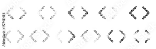 Code Snippet Halftone Icon Collection – Code Snippet Dotted Circles Halftones Geometric Dots Gradient – Dot Spray Gradient Vector Set – Code Snippet Illustration Halftone Gradient