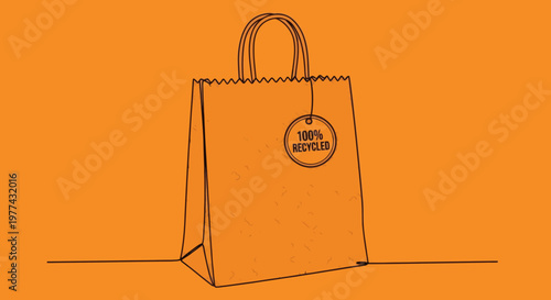 Eco-friendly paper bag with 100% recycled tag, symbolizing sustainable shopping and environmental awareness
