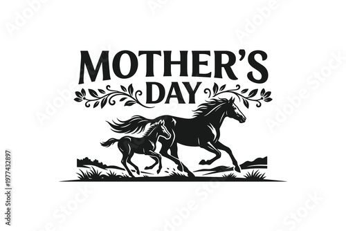 Mother's Day Greeting Card with Horse and Foal Silhouette