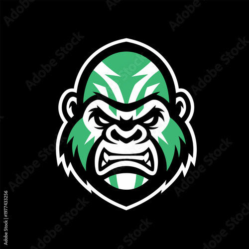 Powerful Gorilla King Mascot Emblem with Sharp Geometric Lines and Intense Gaze for Competitive Gaming and App Icons