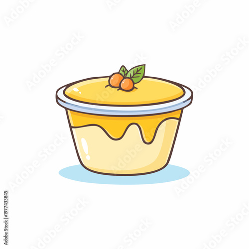 Sweet Caramel Pudding Cup Illustration in Simple Flat Doodle Style with Creamy Dessert Texture