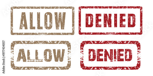 Stamps with allow and denied text design elements on white background vector illustration.