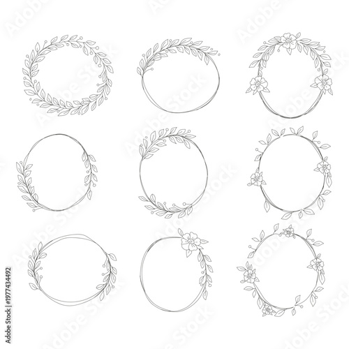 set of round frames with flowers